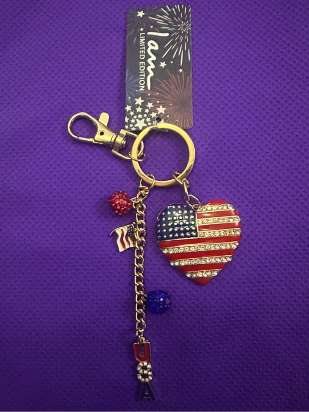 🇺🇸American Flag Heart Keychain Charm with USA Dangles